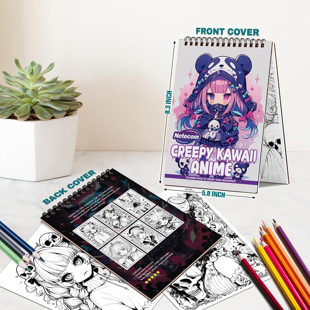 Netecom Creepy Kawaii Anime Spiral Bound Coloring Book For Adults