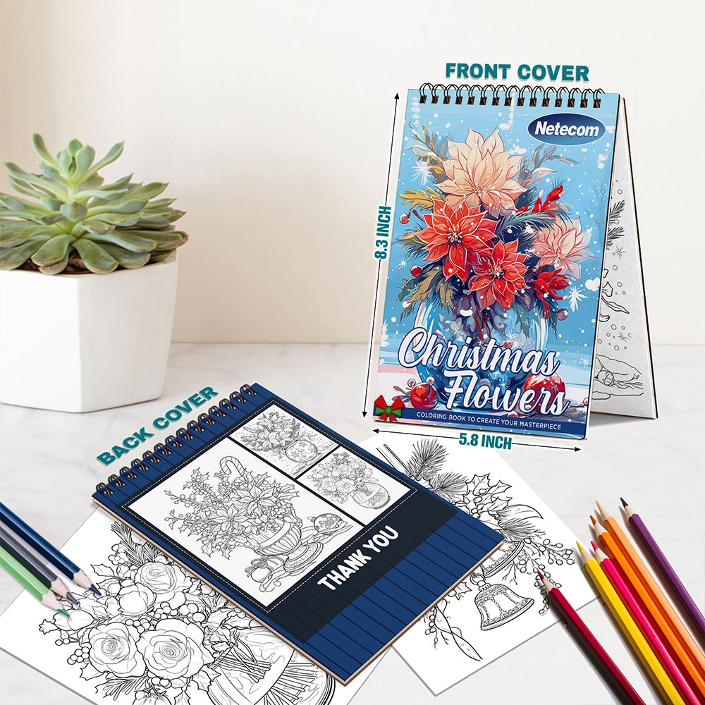 Netecom Christmas Flowers Spiral Bound Coloring Book For Adults