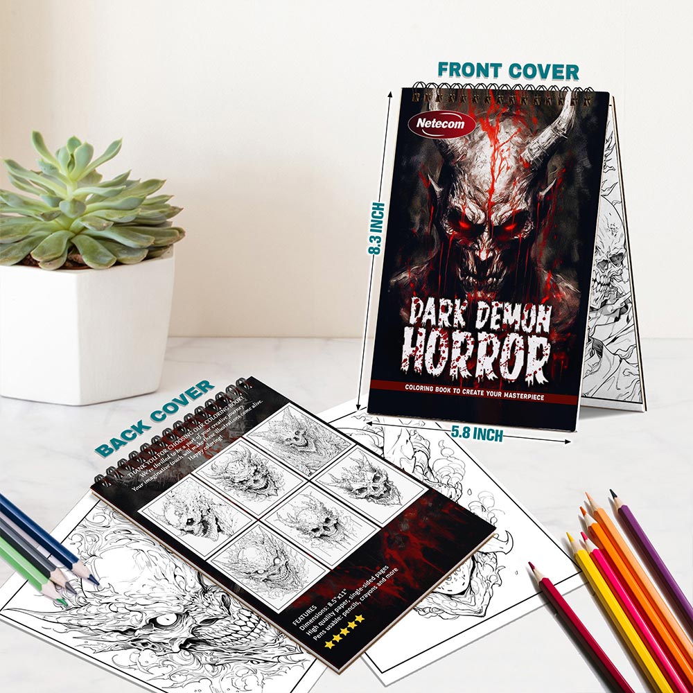 Netecom Dark Demon Horror Spiral Bound Coloring Book For Adults