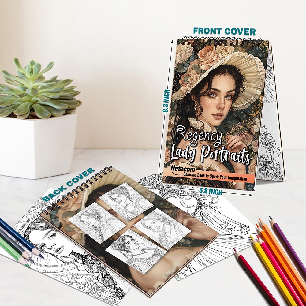 Netecom Regency Lady Portraits Spiral Bound Coloring Book For Adults