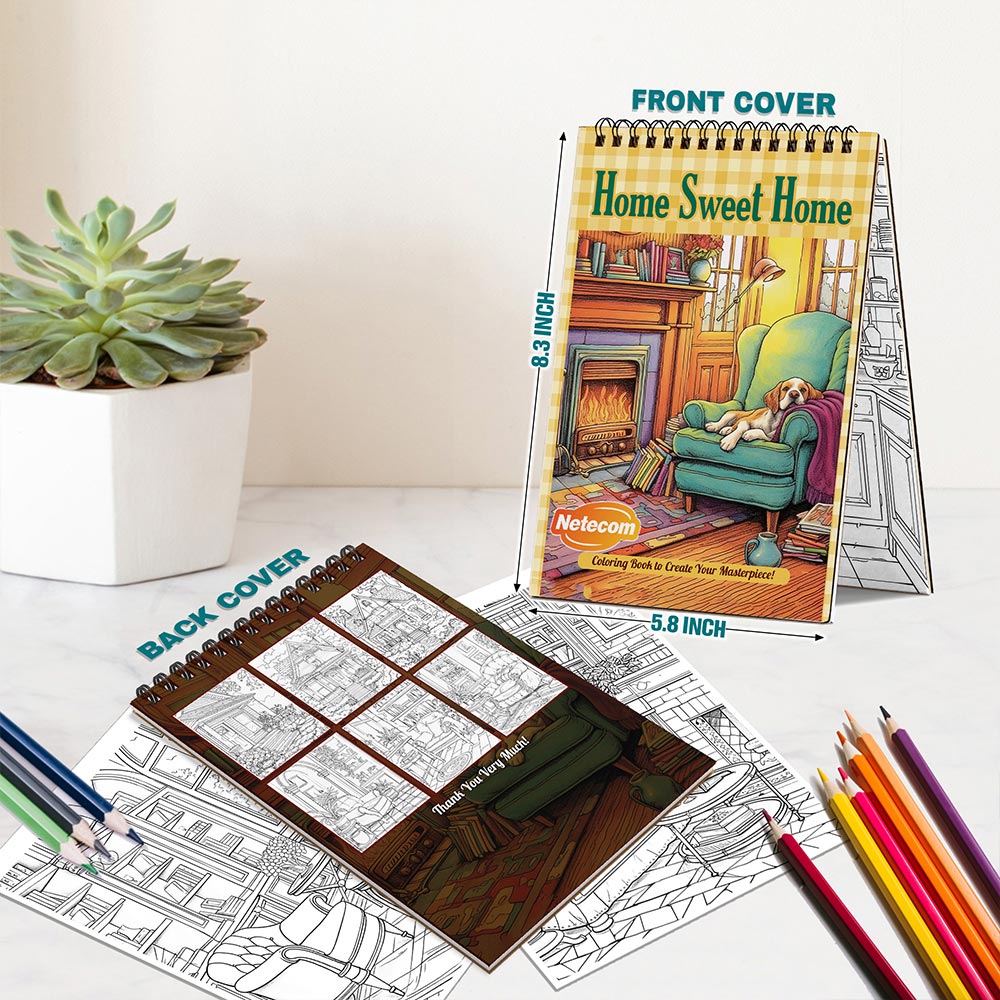 Netecom Home Sweet Home Spiral Bound Coloring Book For Adults