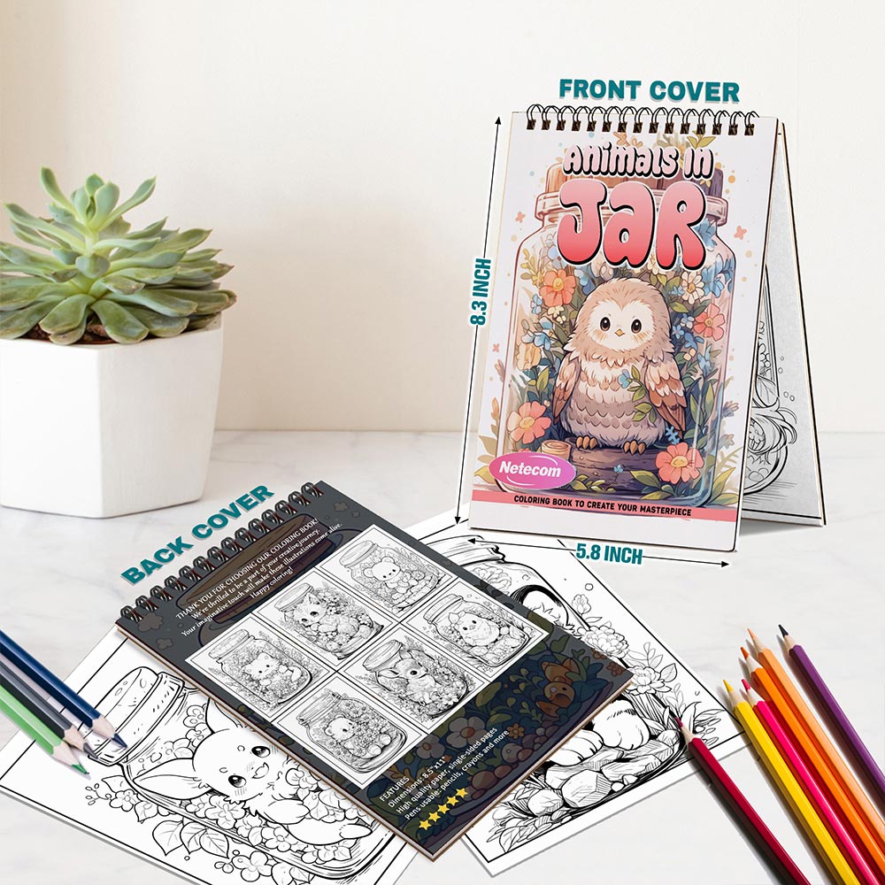 Animals in Jar Spiral Bound Coloring Book For Adults