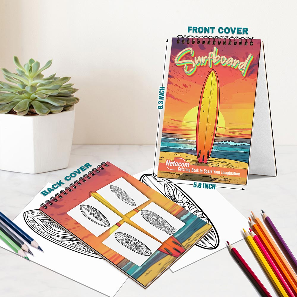 Netecom Surfboard Spiral Bound Coloring Book For Adults