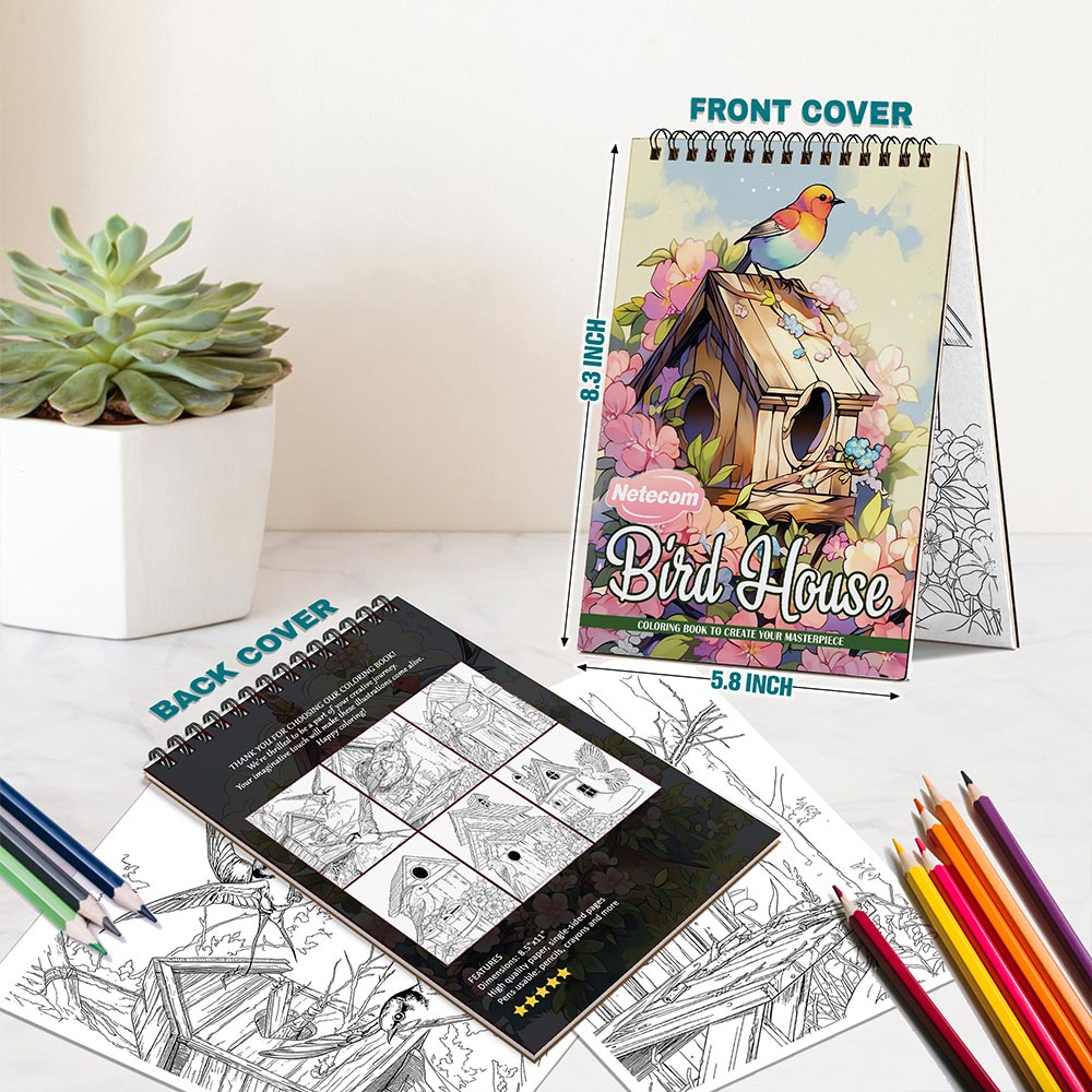 Netecom Birdhouse Spiral Bound Coloring Book For Adults