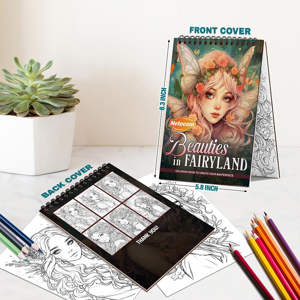 Netecom Beauties in Fairyland Spiral Bound Coloring Book For Adults