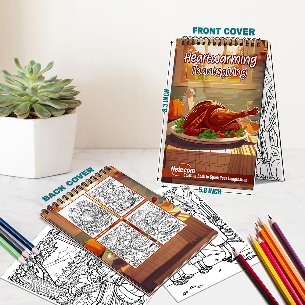 Netecom Heartwarming Thanksgiving Spiral Bound Coloring Book For Adults