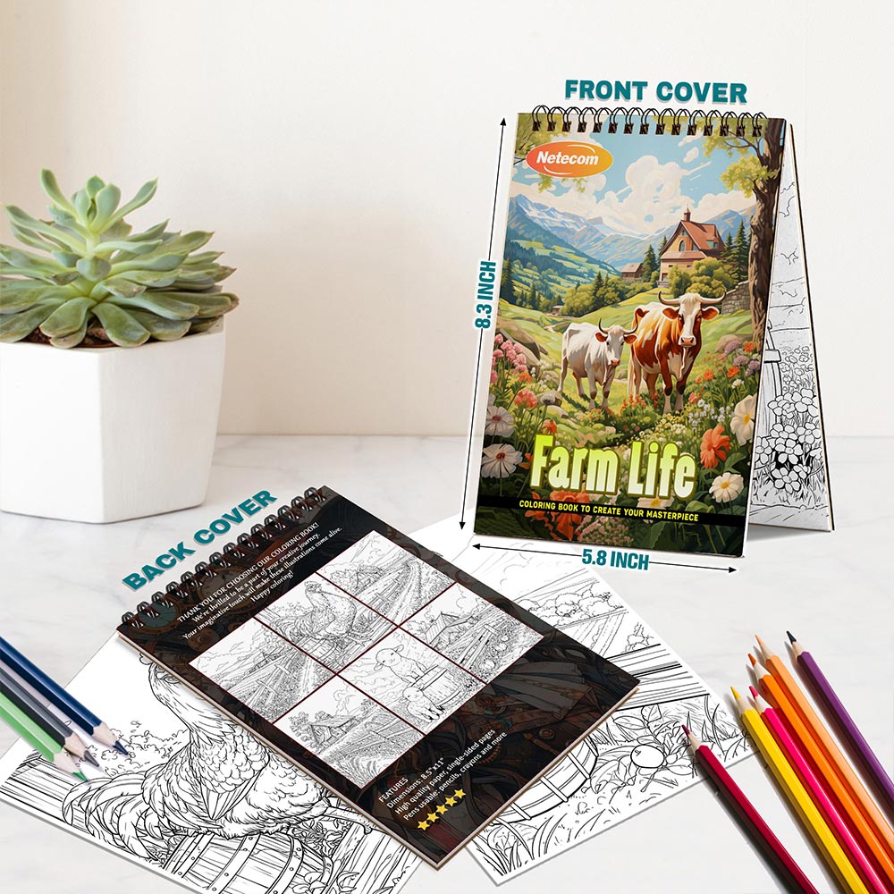 Farm Life Spiral Bound Coloring Book For Adults