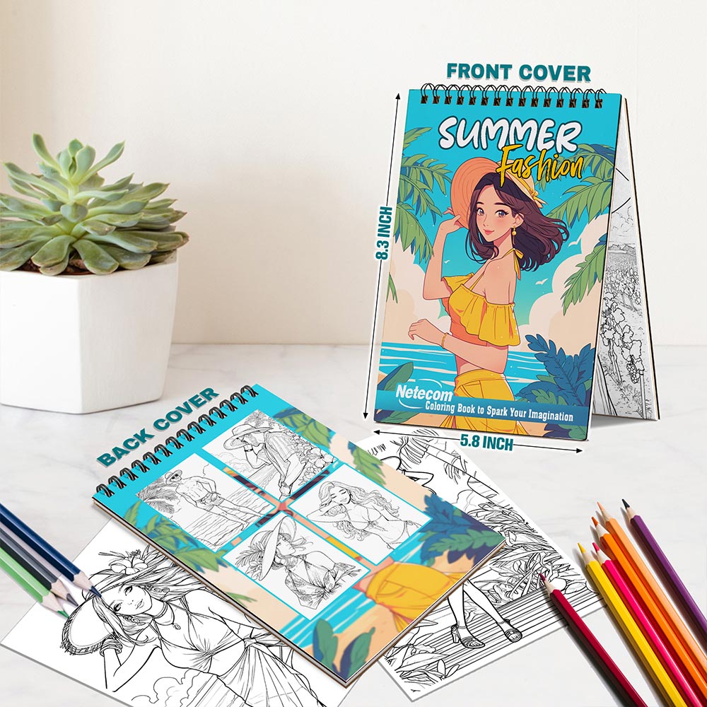 Netecom Summer Fashion Spiral Bound Coloring Book For Adults