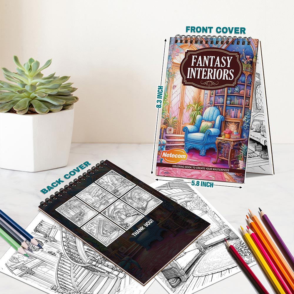 Netecom Fantasy Interiors Spiral Bound Coloring Book For Adults