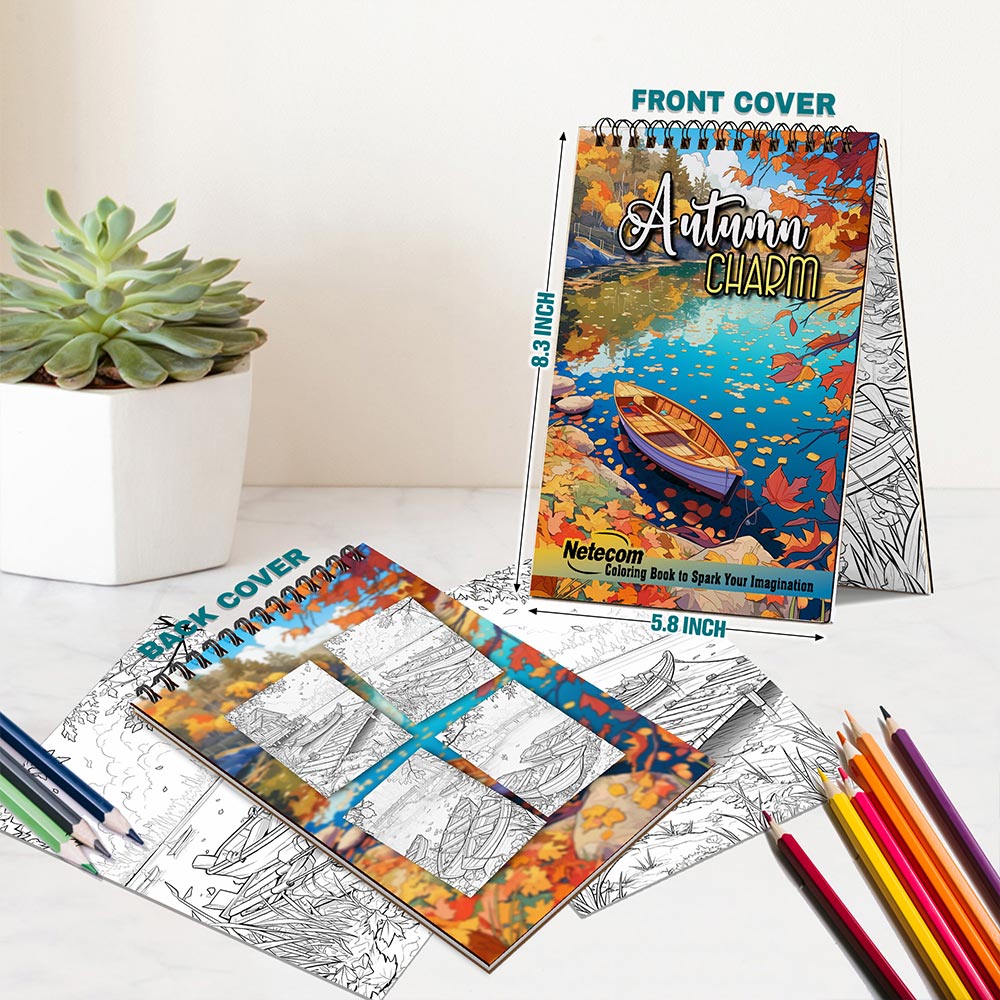Netecom Autumn Charm Spiral Bound Coloring Book For Adults