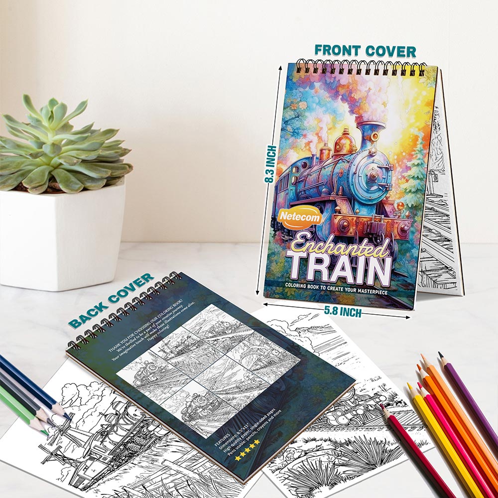 Netecom Train Spiral Bound Coloring Book For Adults
