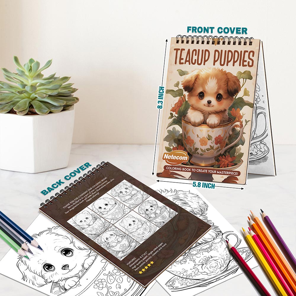 Netecom Teacup Puppies Spiral Bound Coloring Book For Adults