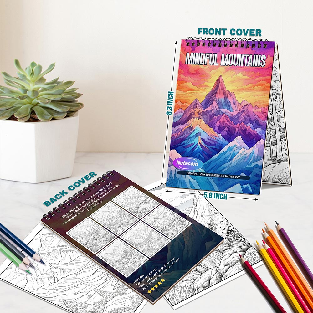 Mindful Mountains Spiral Bound Coloring Book For Adults