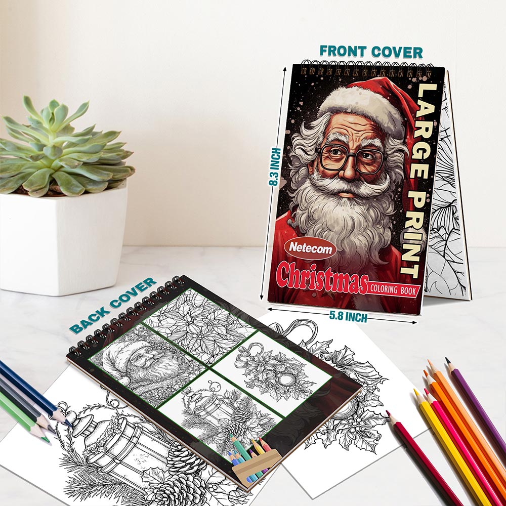 Netecom Christmas Large Print Spiral Bound Coloring Book For Adults
