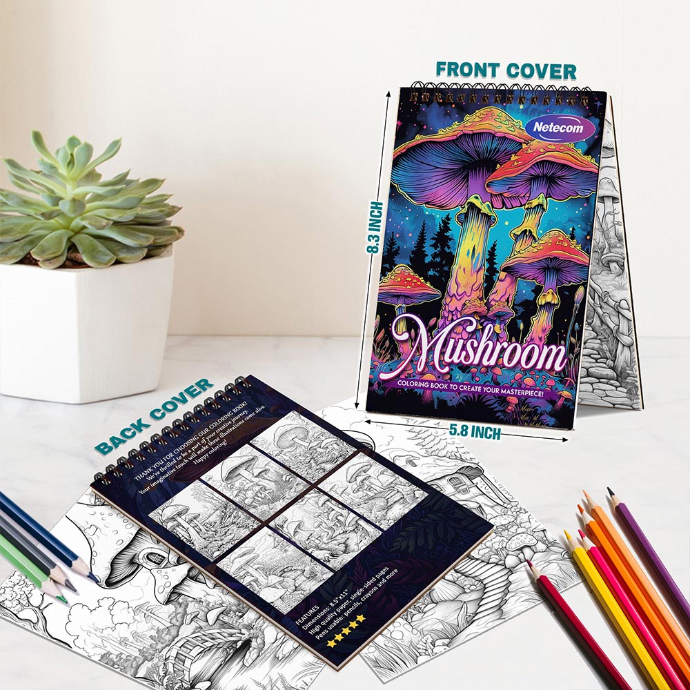 Netecom Mushroom Spiral Bound Coloring Book For Adults