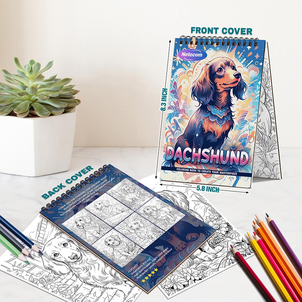 Netecom Dachshund Spiral Bound Coloring Book For Adults