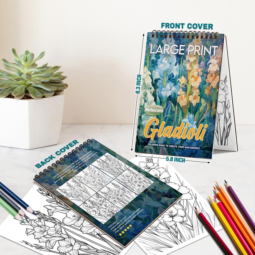 Netecom Large Print Gladioli Spiral Bound Coloring Book For Adults