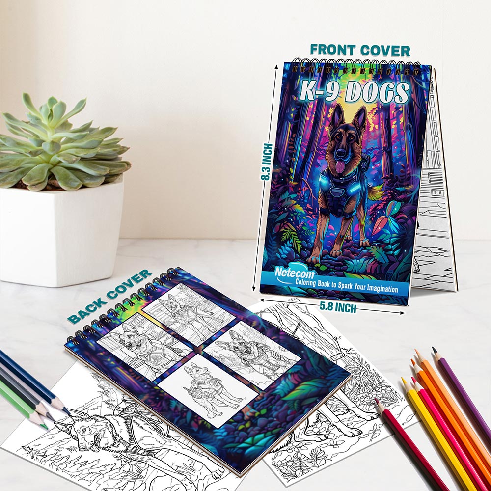 Netecom K-9 Dogs Spiral Bound Coloring Book For Adults