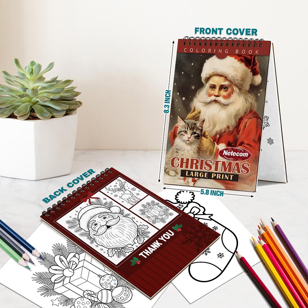 Netecom Large Print Christmas Spiral Bound Coloring Book For Adults