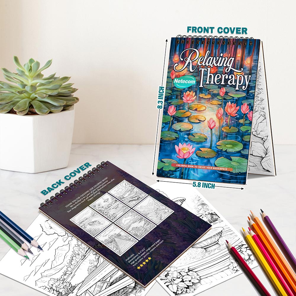 Netecom Relaxing Therapy Spiral Bound Coloring Book For Adults
