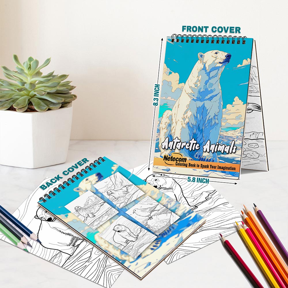 Netecom Antarctic Animals Spiral Bound Coloring Book For Adults