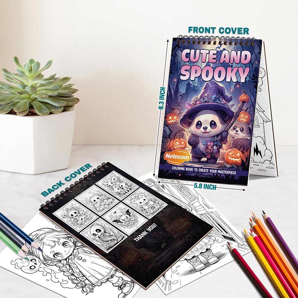 Netecom Cute and Spooky Spiral Bound Coloring Book For Adults
