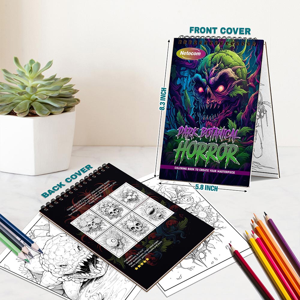 Netecom Dark Botanical Horror Spiral Bound Coloring Book For Adults