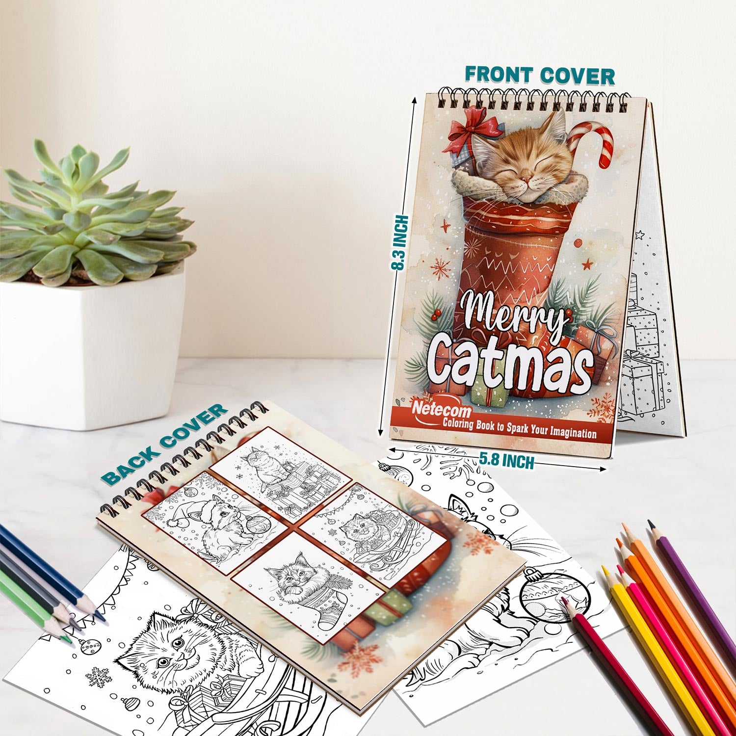 Netecom Merry Catmas Spiral Bound Coloring Book For Adults