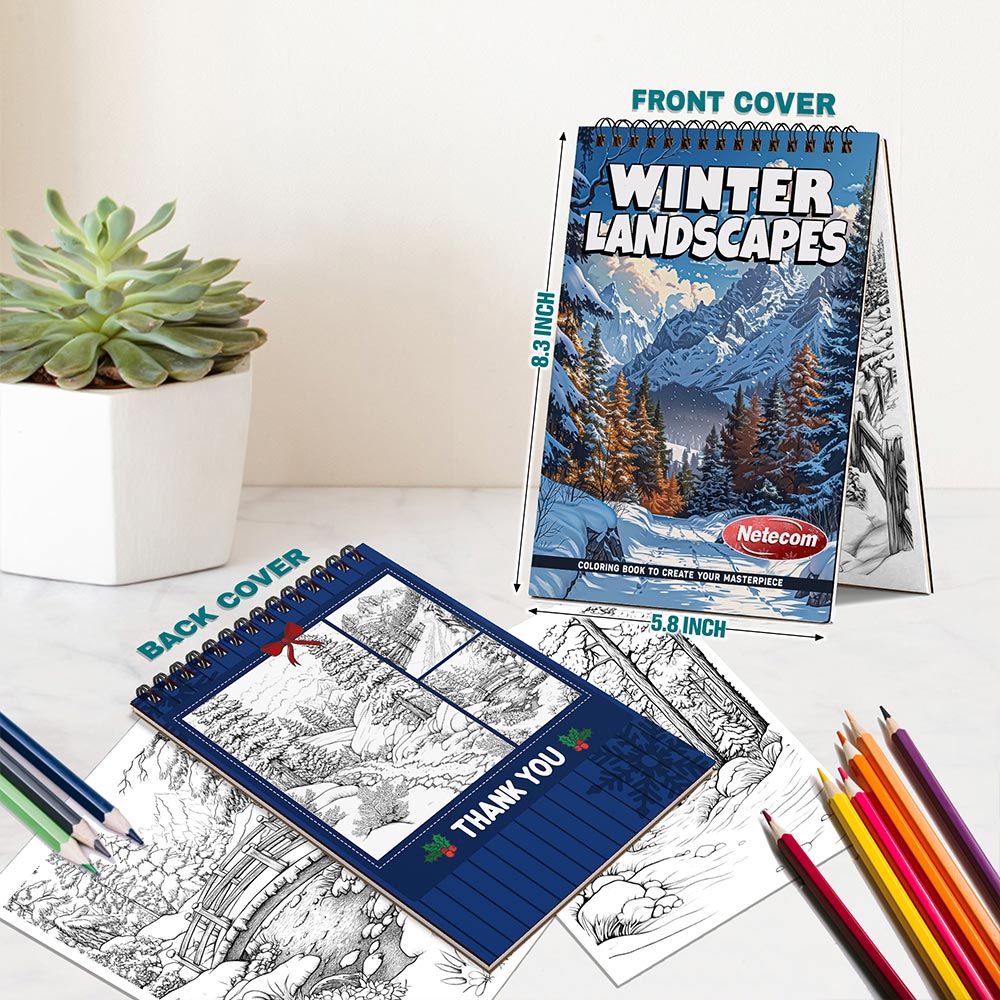 Netecom Winter Landscapes Spiral Bound Coloring Book For Adults
