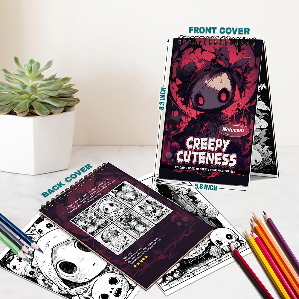 Netecom Creepy Cuteness Spiral Bound Coloring Book For Adults