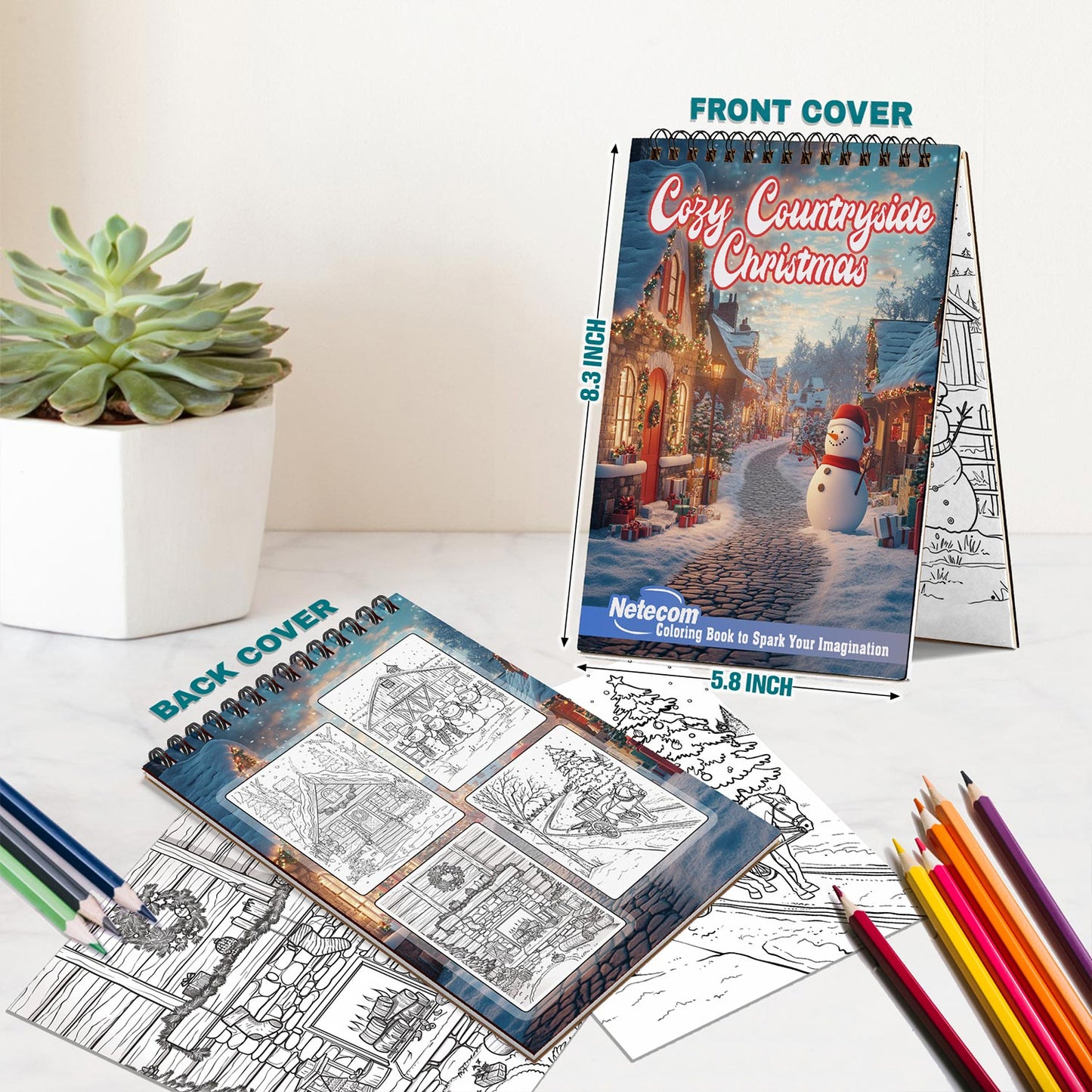 Netecom Cozy Countryside Christmas Spiral Bound Coloring Book For Adults