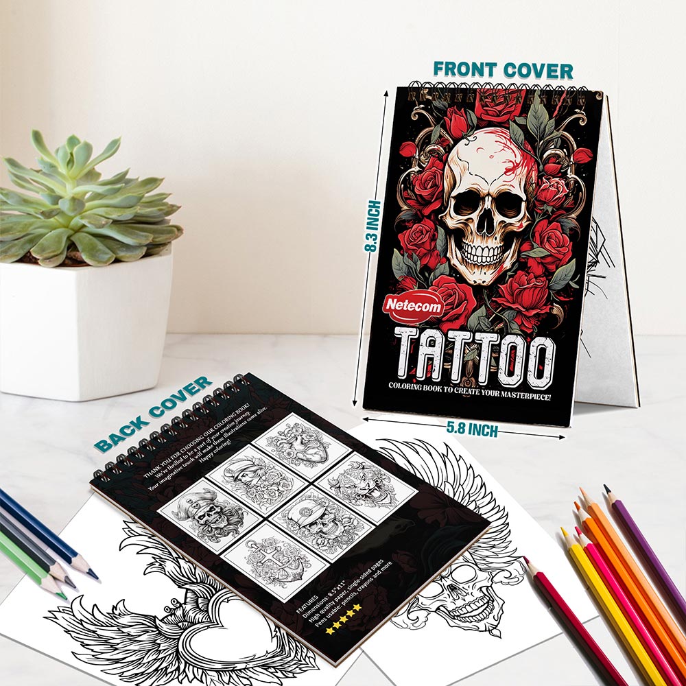 Netecom Tattoo Spiral Bound Coloring Book For Adults