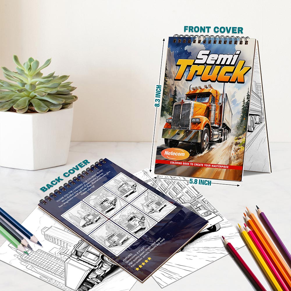 Semi Truck Spiral Bound Coloring Book For Adults