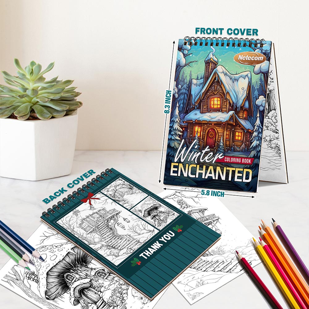 Netecom Winter Enchanted Spiral Bound Coloring Book For Adults