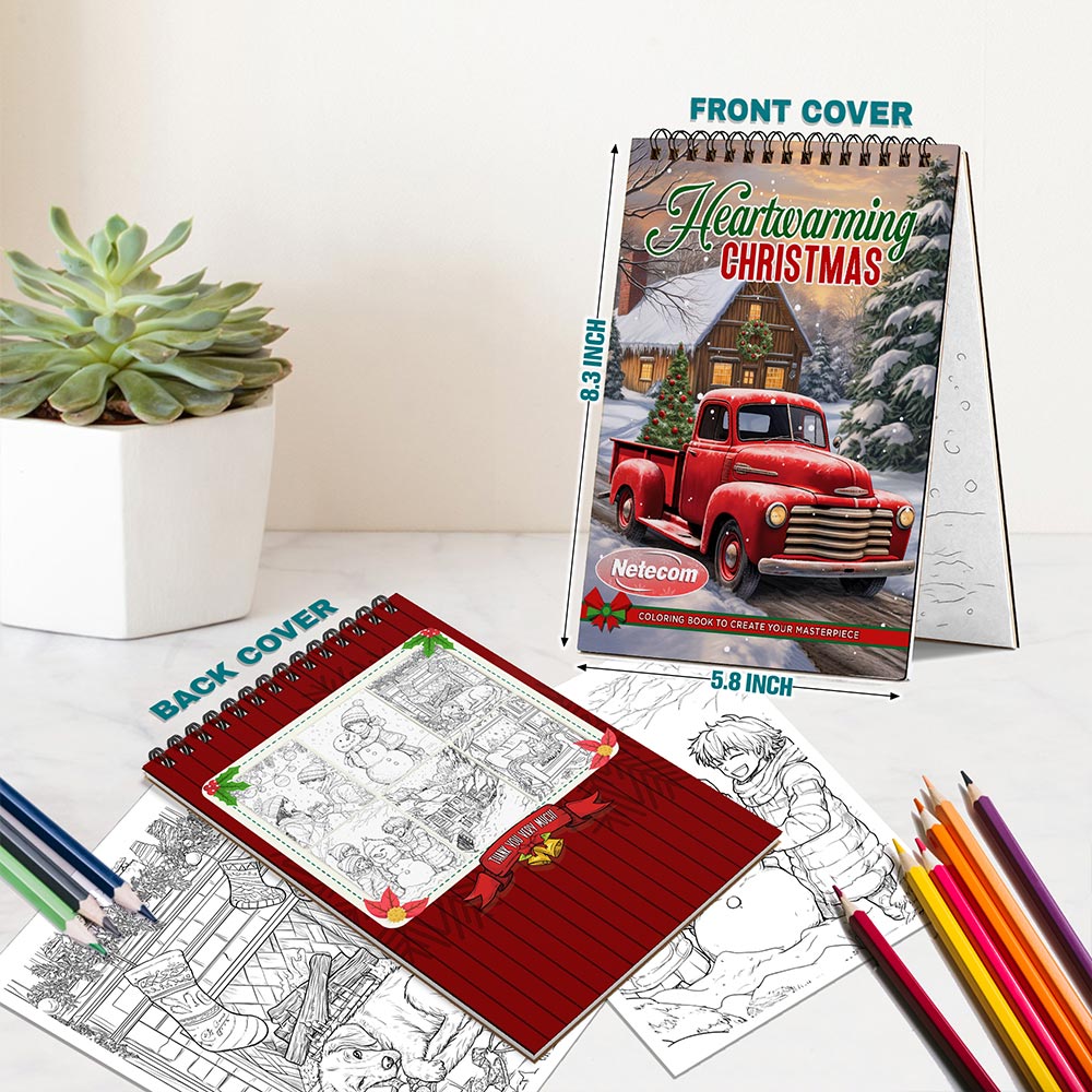 Netecom Heartwarming Christmas Spiral Bound Coloring Book For Adults