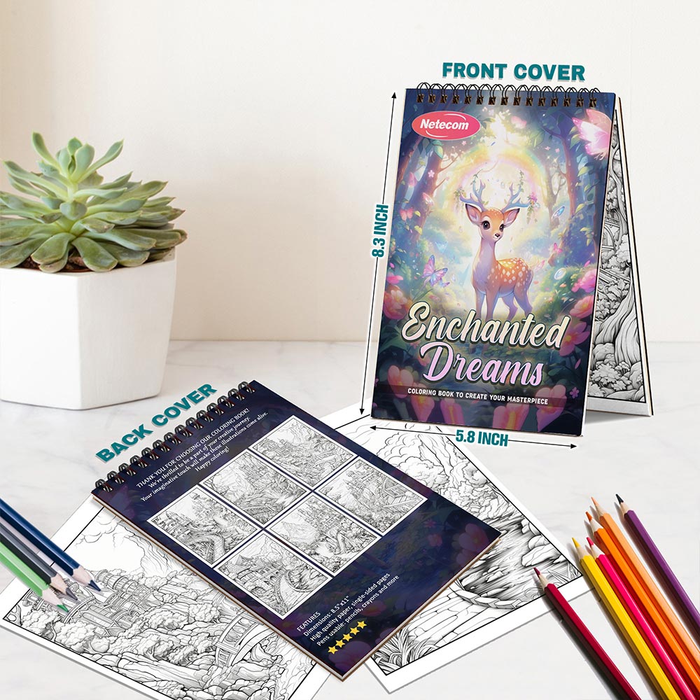 Enchanted Dreams Spiral Bound Coloring Book For Adults
