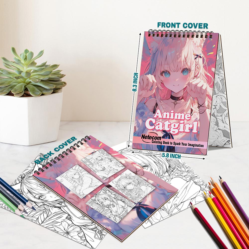 Netecom Anime Catgirl Spiral Bound Coloring Book For Adults