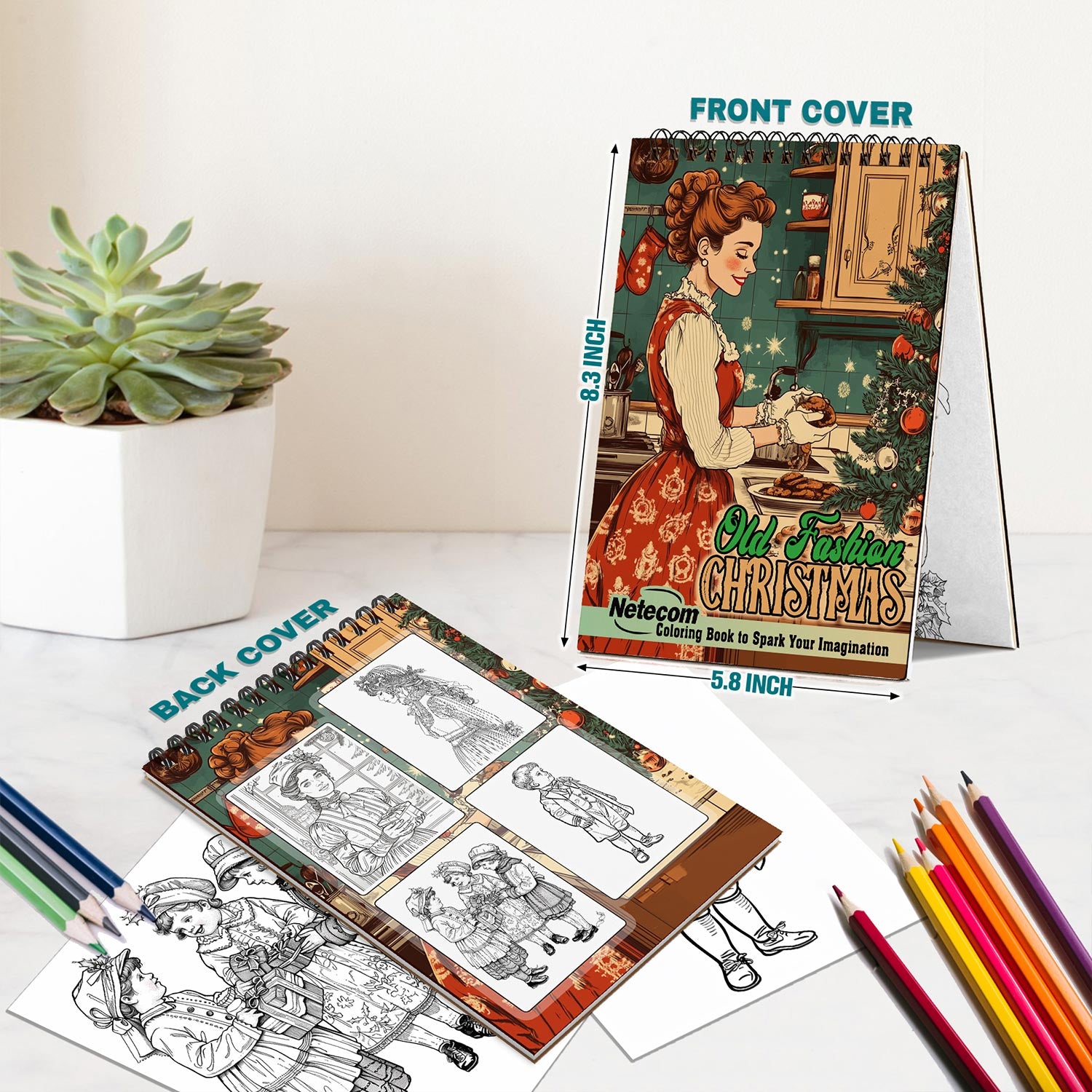 Netecom Old Fashion Christmas Spiral Bound Coloring Book For Adults