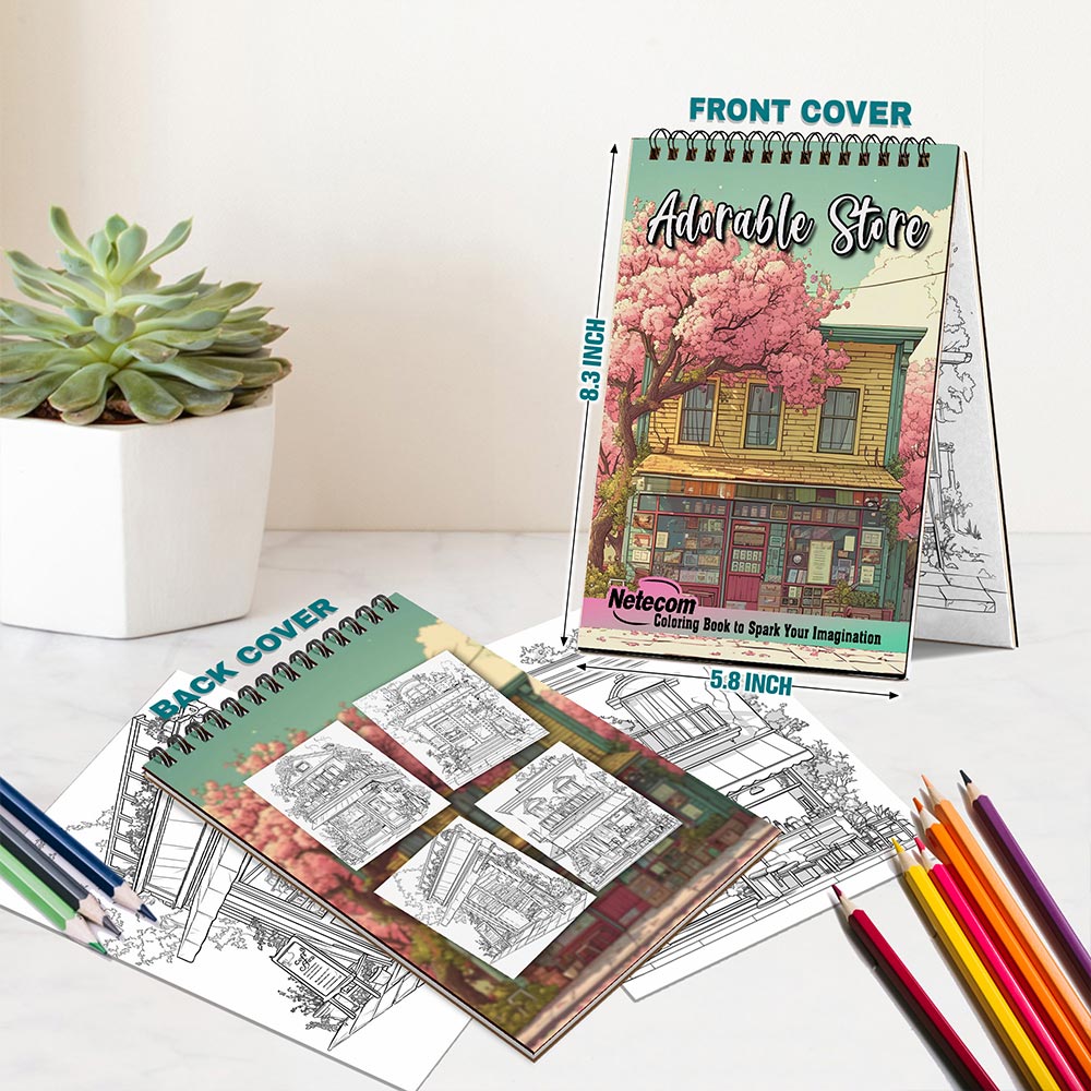 Netecom Adorable Store Spiral Bound Coloring Book For Adults