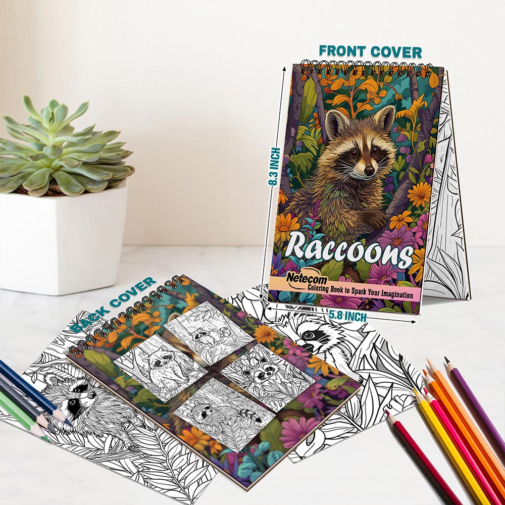 Netecom Raccoons Spiral Bound Coloring Book For Adults