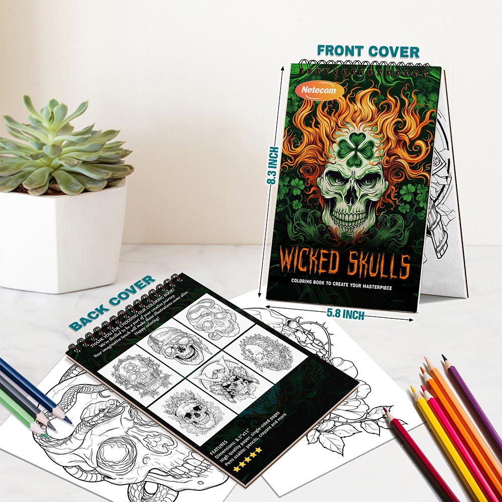Netecom Wicked Skulls Spiral Bound Coloring Book For Adults