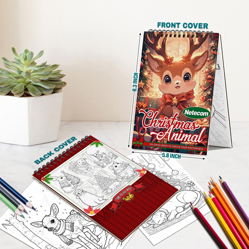 Netecom Christmas Animal Spiral Bound Coloring Book For Adults