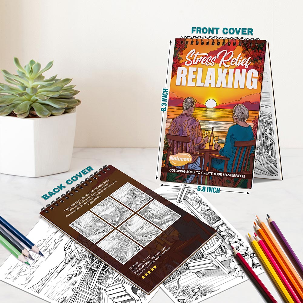 Netecom Stress Relief Relaxing Spiral Bound Coloring Book For Adults