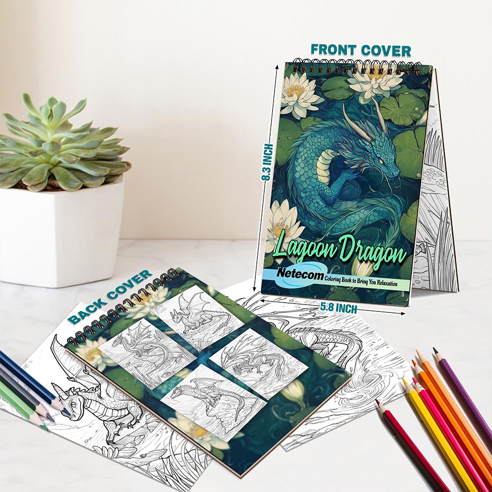 Netecom Lagoon Dragon Spiral Bound Coloring Book For Adults