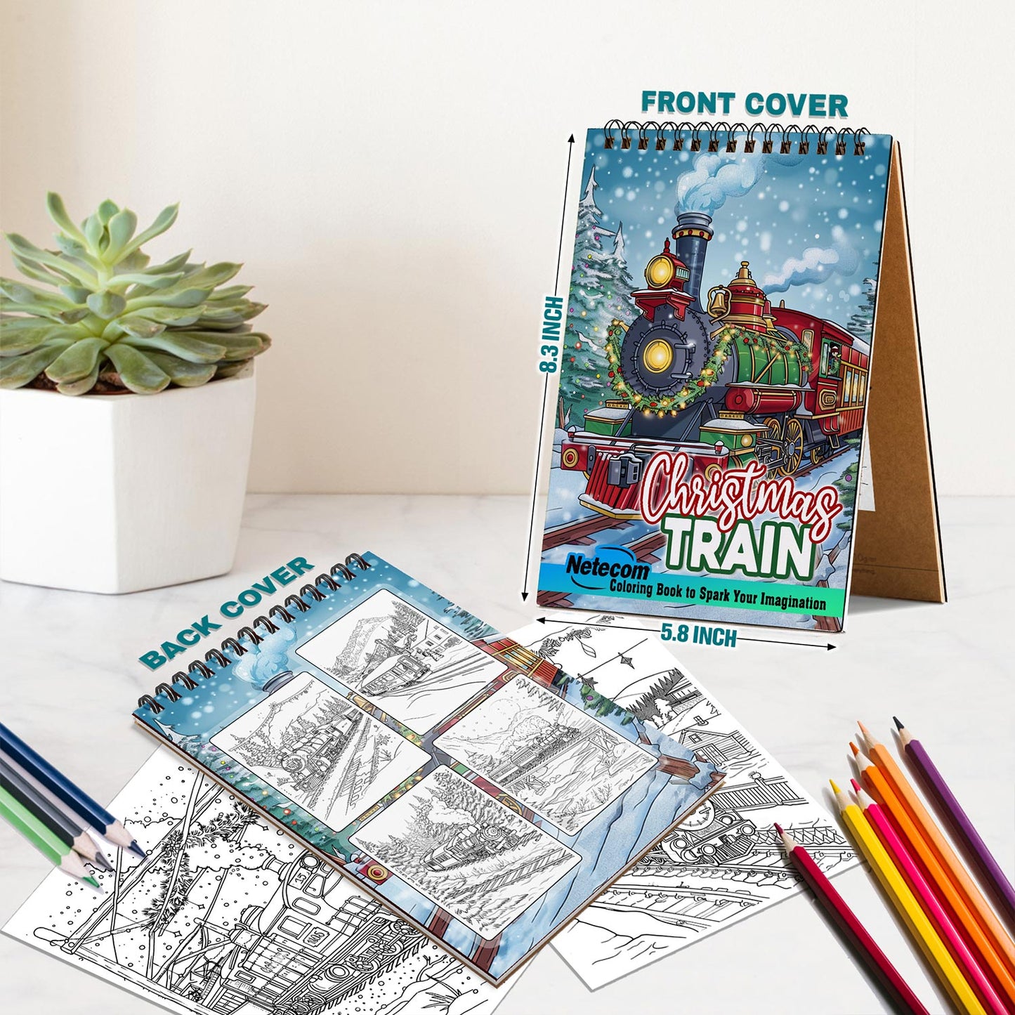 Netecom Christmas Train Spiral Bound Coloring Book For Adults
