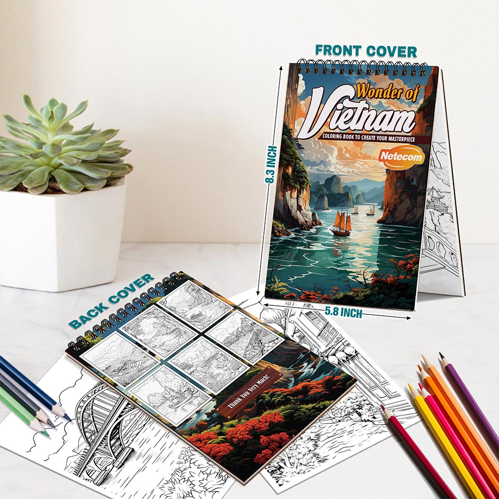 Netecom Wonder of Vietnam Spiral Bound Coloring Book For Adults