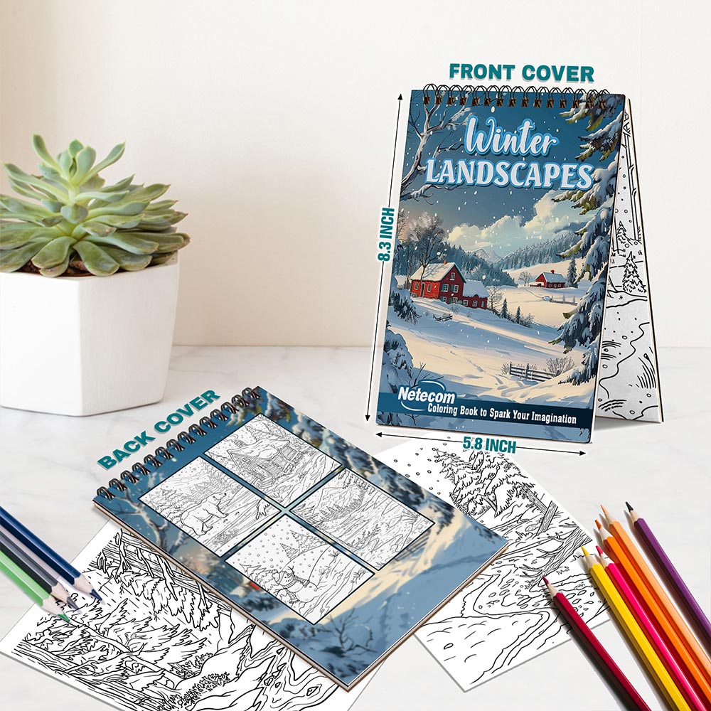 Netecom Winter Landscapes Spiral Bound Coloring Book For Adults