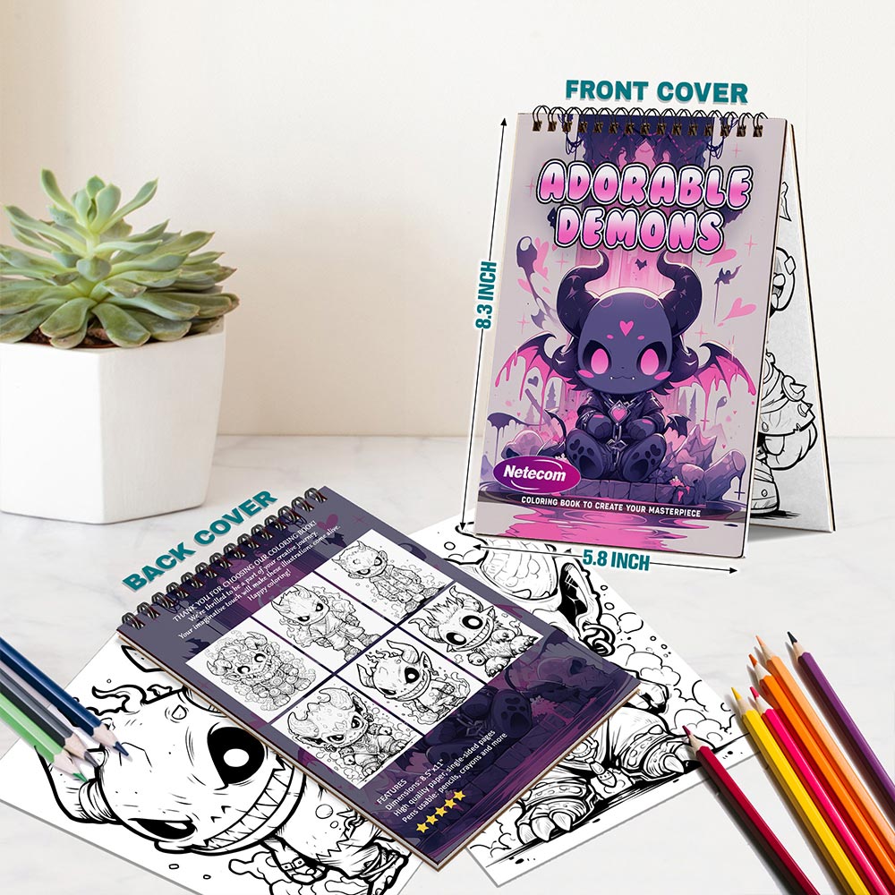 Adorable Demons Spiral Bound Coloring Book For Adults