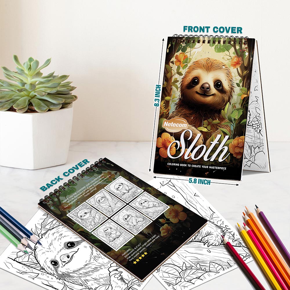Netecom Sloth Spiral Bound Coloring Book For Adults