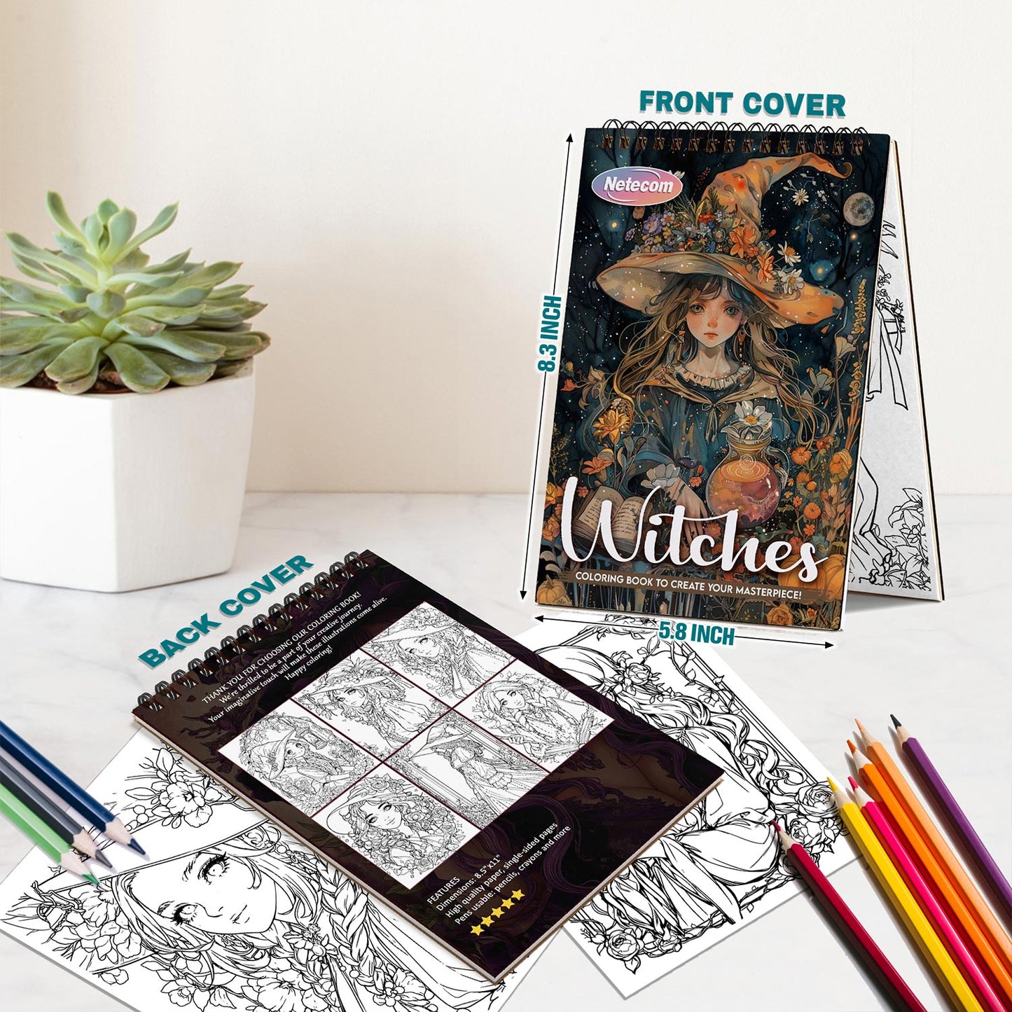 Netecom Witches Spiral Bound Coloring Book For Adults